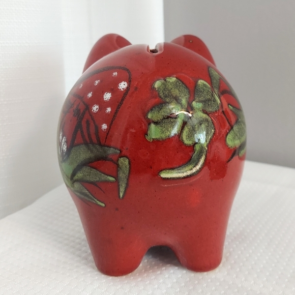 Stoneware Piggy Bank Glazed Mushroom Floral Coin Container Germany - Picture 5 of 8